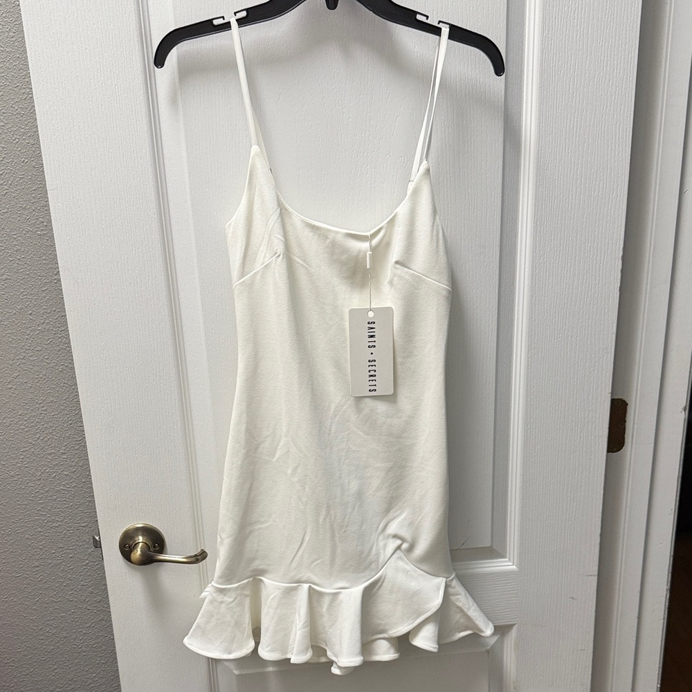 White Ruffle Hem Slip Dress by Saints & Secrets